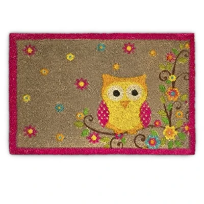 Imagen de Relaxdays Coir Doormat Owls 40 x 60 cm Felpudo Búho, Alfombrilla Entrada de Coco y PVC, Alfombra Antideslizante, Multicolor, Caucho