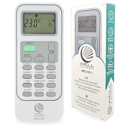 Imagen de Wellclima WEC HIS1 Mando para Aire Acondicionado Hisense, Kelon, Wintair, Más Completo Que los Universales, Listo Usar con Funciones Especiales, Inverter y Bomba de Calor