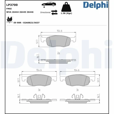 Imagen de DELPHI LP3700 Juego de pastillas freno con avisador acústico desgaste Chapa antichirridos sin accesorios TOYOTA: Yaris IV, AYGO X