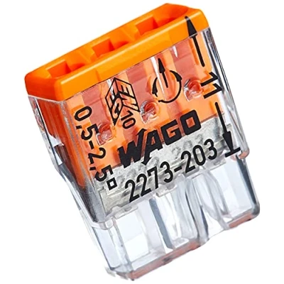 Imagen de Kopp Wago COMPACT Terminal de conexión (3 conductores, 0,5 2,5 mm², 100 unidades), transparente y naranja, 33346421