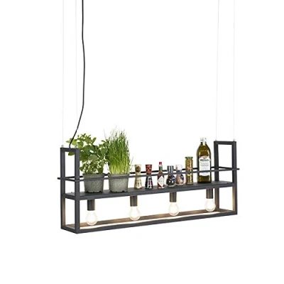 Imagen de Qazqa Moderno Lámpara colgante industrial negra estantería 4 luces CAGE Rack Acero Alargada Adecuado para LED Max. x 60 Watt