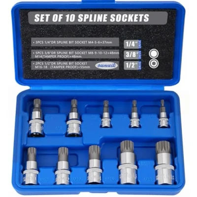 Imagen de oumuik Juego de 10 llaves vaso ranuradas M4 M18 Torx cuadradas triples con estuche almacenamiento