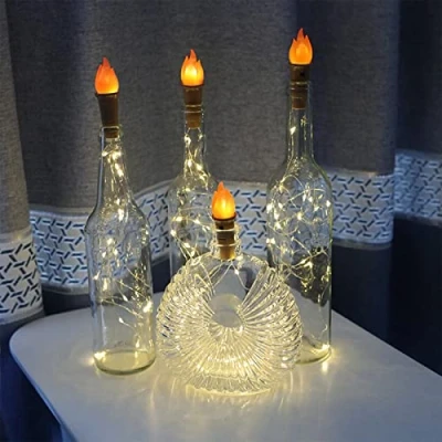 Imagen de ZEARLY 10 paquetes de 20 luces LED para botella vino con corcho, 6.65 pies, corcho alambre plateado, funciona pilas, bricolaje, fiesta, Navidad, Halloween, boda