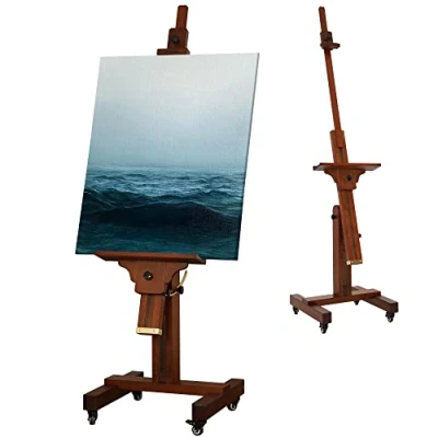 Imagen de VISWIN Caballete de Estudio Extra Grande, Sujeta Lienzos Hasta 180cm Altura, Inclinable, Madera Haya Maciza para Pintar, Tv, Ajustable con Ruedas Adultos