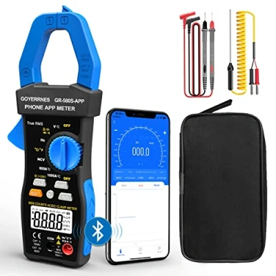 Imagen de Pinza amperimétrica digital GR 580S APP T RMS 6000Cuentas AC DC Amperímetro, Comprobador de Tensión sin contacto Auto ranging con móvil Mide Corriente Temperatura Capacitancia Resistencia.