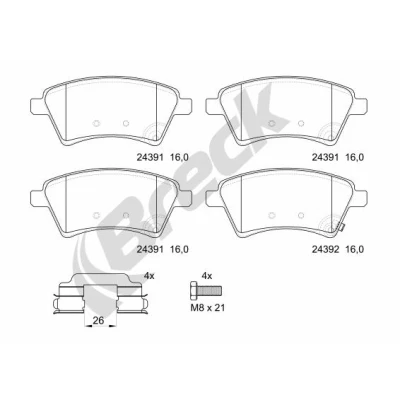 Imagen de BRECK 24391 00 701 Juego de pastillas freno con avisador acústico desgaste Chapa antichirridos accesorios SUZUKI: SX4 I Hatchback