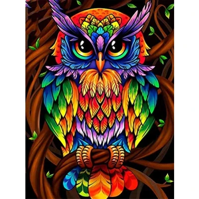 Imagen de OWN4B Kits de punto cruz estampados, patrón impreso búho colorido 11 quilates, 14.2 x 18.1 pulgadas, kit bordado para bricolaje (búho)