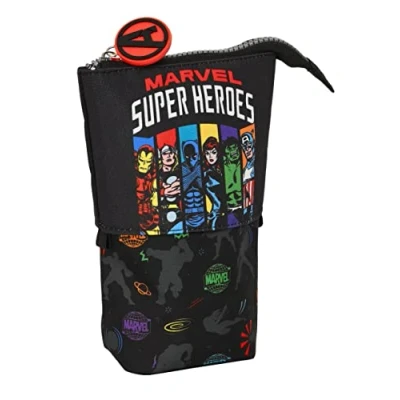 Imagen de AVENGERS Super Heroes Portatodo Convertible en Cubilete de Safta, Estuche Infantil, Niño, Ideal para Niños 5 a 14 Años, Cómodo y Versátil, Calidad Resistencia, 8x6x19 cm, Color Negro