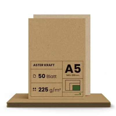 Imagen de Netuno 50x cartón Kraft marrón DIN A5 148x210mm 225g Aster papel reciclado natural cartulina ecológico para invitaciones tarjetas cajas menús bocetos impresión Navidad carteles folletos