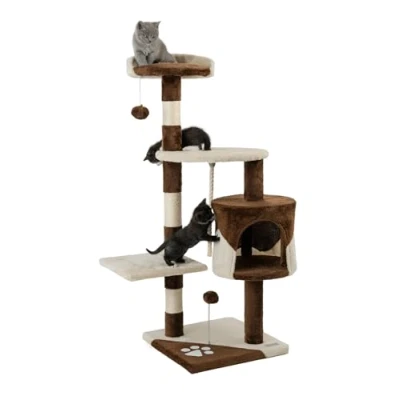 Imagen de lionto Árbol rascador para Gatos Altura 112 cm, Marrón/Beige