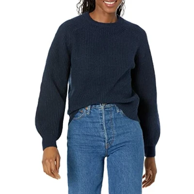 Imagen de Amazon Essentials Jersey acanalado con cuello redondo Mujer, Azul Marino, L