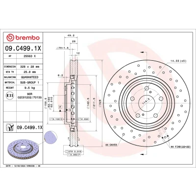 Imagen de BREMBO Disco de freno TOYOTA: RAV4 IV SUV, Sienna III, LEXUS: NX, RX III 328mm 28mm 5 perforado/ventil. int. revestido 09.C499.1X Discos