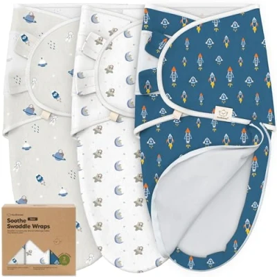 Imagen de 3 Piezas Sacos De Dormir Con Cremallera Para Bebé Saco Recién Nacidos 0 a Meses, Pañal Nacidos, Pañales Bebés Fáciles Cambiar, Mantas Guardería (Cosmo)