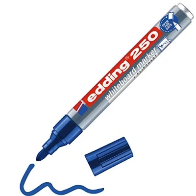 Imagen de edding 250 marcador para pizarras blancas azul 10 rotuladores punta redonda 1,5 3 mm rotulador pizarra blanca, borrado en seco flipchart, tablón de notas recargable