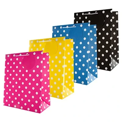 Imagen de Hallmark Paquete de bolsas regalo para múltiples ocasiones: 4 tamaño grande en 1 diseño contemporáneo (1 amarillo, rosa, azul y negro)