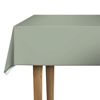 Imagen de d c fix mantel hule mesa PVC free Verde Salvia antimanchas resinado impermeable moderno plastico para interior y exterior 140 cm redondo