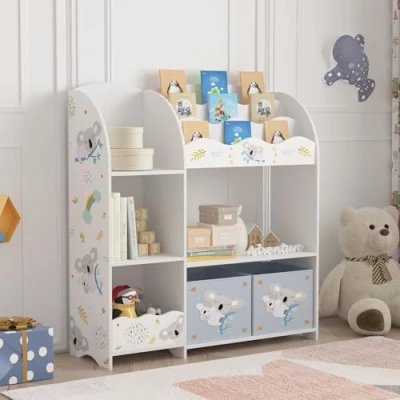 Imagen de [en.casa] Estantería Infantil Lysekil Librería con Motivos Infantiles 2 Cajas Plegables y Compartimentos Dormitorio para Niños Habitación 100 x 93 30 cm Motivo de Koala