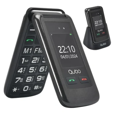 Imagen de Qubo 4G Flip teléfono para Personas Mayores gsm, móvil Mayores, Pantalla de 2,4 Pulgadas, función SOS, Soporte Dual SIM,Llamada rápida, Radio FM, Base Negro