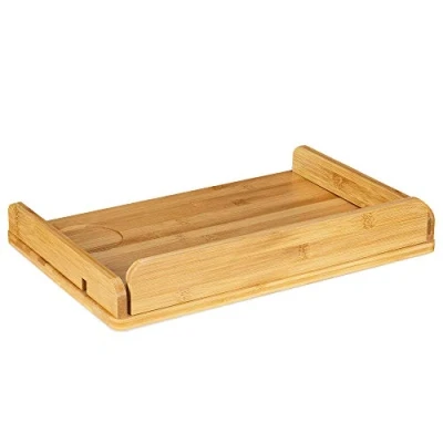Imagen de Navaris Mesilla de Noche Flotante Estante Cama Ajustable bambú Mesita pequeña para Libro Agua Comida Diseño Minimalista 38 x 26 CM