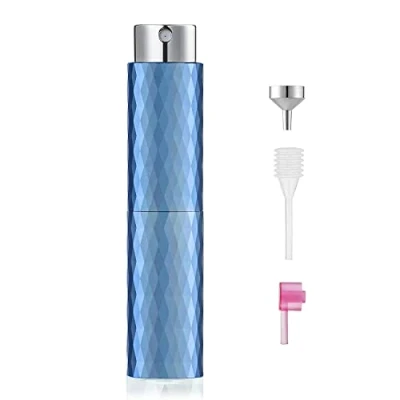 Imagen de Toureal Atomizador de perfume aluminio, 8 ml, rellenable, vacío, viaje, para hombre y mujer, viajes (azul)