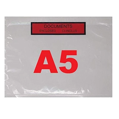 Imagen de 1000 bolsas de las puertas documento adjunto A5 (hoja A4 doblado en dos) impreso C5 adhesivo transparente 225 x 165 mm
