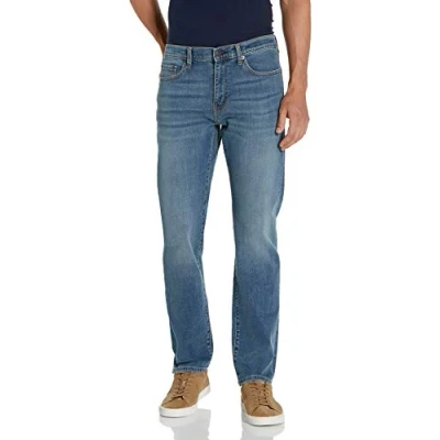 Imagen de Amazon Essentials Pantalón Vaquero Elástico de Ajuste Recto Hombre, Azul Medio Vintage, 34W / 34L