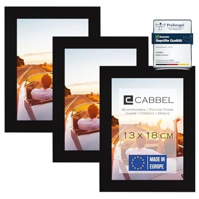 Imagen de CABBEL set de 3 marcos fotos 13x18 Marco madera MDF con cristal acrílico inastillable en negro