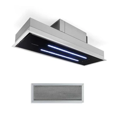 Imagen de Klarstein High Line Campana extractora de techo bajo mueble o encastrable, Marco ancho 77 cm, Vidrio satinado, 75 W, 3 niveles potencia, Potencia extracción 410 m3/h, 2 luces led 4 Negro