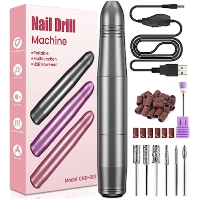 Imagen de Torno para Uñas, Uñas Profesional Potente, Lima Eléctrica USB Gel, 20000 RPM Velocidad Ajustable, Kit de Manicura y Pedicura Eléctrico Salón DIY Principiantes Mujeres Niñas