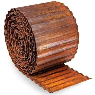 Imagen de UNIGARDIA Bordura para jardín de Acero Corten 6 m Bordillo metálico 15 cm Altura Instalación fácil Bordo Flexible con Acabado Oxidado, Incluye un par Guantes Montaje