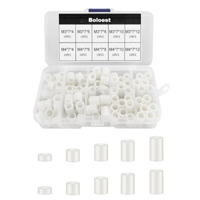 Imagen de Juego de 150 arandelas espaciadoras redondas ABS para tornillos M3,M4, espaciador plástico con caja plástico(Blanco)