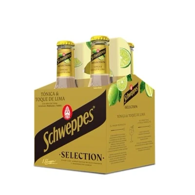Imagen de Schweppes Selection Tónica con un toque de Lima, Bebida Refrescante Vidrio, Pack 4x20cl