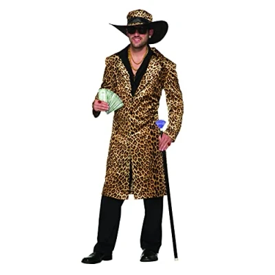 Imagen de Bristol Novelty Disfraz de proxeneta llamativo con chaqueta y sombrero leopardo, multicolor, Chest Size 42 44 Inch (AC78886)