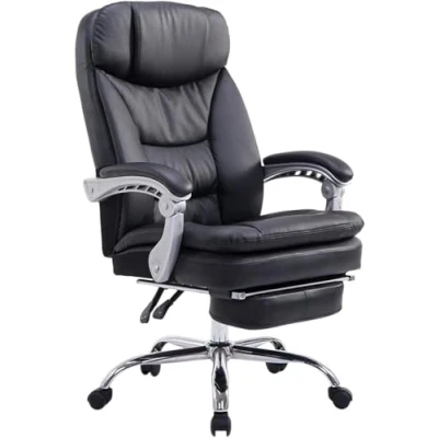 Imagen de CLP Silla De Oficina XL Troy En Cuero PU I Relax con Reposapiés Extraíble Ajustable Altura &amp; Ruedas, Color:Negro