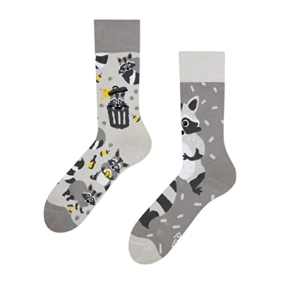 Imagen de Dedoles Calcetines Unisex Hombre Mujer y Niños Algodón muchos diseños divertidos diferente izquierda derecha, color: Gris, diseño: Mapache, tamaño: 35 38