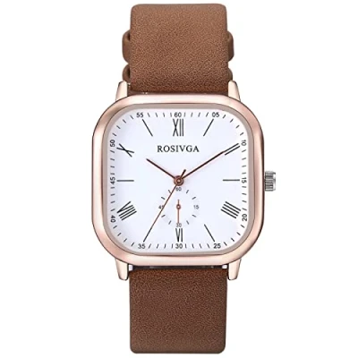 Imagen de JewelryWe Reloj para Hombre y Mujer, de Cuarzo Unisex Clásico Simple con Número Romano Monocular Decorativo Cuadrado Dial