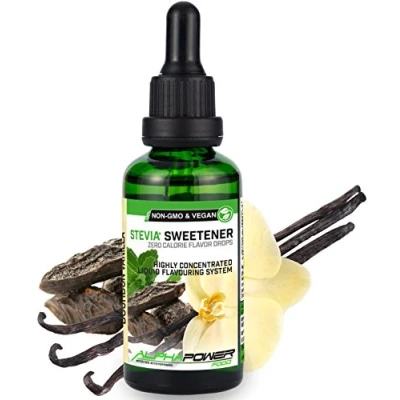 Imagen de ALPHA POWER FOOD®: Stevia líquida natural Gotas de vainilla bourbon/vanilla, Edulcorante natural, sustituto del azúcar con sabor sin &amp; calorías