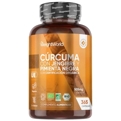 Imagen de Cúrcuma con Pimienta Negra y Jengibre Orgánica 365 Cápsulas 1 Año de Suministro Fuente Natural Vitaminas Minerales, Curcumina Piperina Apto para Veganos, Certificación