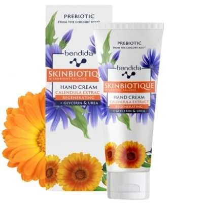 Imagen de Bendida Skinbiotique Crema de manos con extracto caléndula + glicerina Regeneradora hidratante para piel áspera y dañada cuidado suave secas estresada, 50 ml