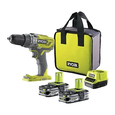 Imagen de RYOBI Taladro/Atornillador/Percutor Inalámbrico 18V ONE+ Especial para Taladrar Grandes Diámetros 2 Velocidades con Baterías Litio+ 1,5Ah, 1 Bolsa y Cargador R18PD3 215S