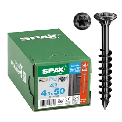 Imagen de SPAX Tornillo para fachada, 4,5 x 50 mm, 200 unidades, rosca parcial, cabeza avellanada, T STAR plus T20, punta CUT, acero inoxidable A2 BLAX 25170404505021