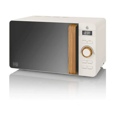 Imagen de Swan Nordic Microondas digital 20L, 6 Niveles Funcionamiento, 800W Potencia, Temporizador 30 min, Fácil Limpieza, Modo Descongelar, Diseño Moderno, Tirador Efecto Madera, Blanco Mate