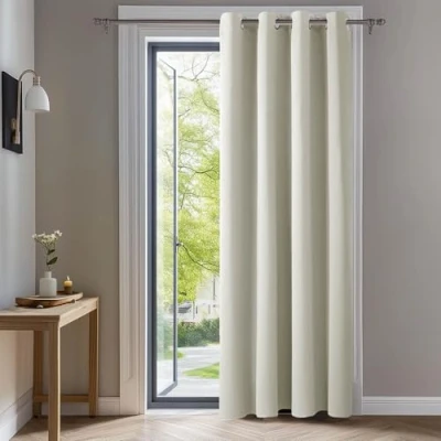 Imagen de Deconovo Cortinas Dormitorio Salon Opacas Moderna con Ojales, Termicas Aislantes Frio y Calor 140x290 cm(Ancho x Alto) Beige Claro, 1 Pieza