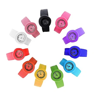 Imagen de HSW Slap on Watch Silicona números de Cuarzo Reloj Moda Deporte Correa muñeca fot niños niñas Mujeres Hombres Unisex Broche Relojes (Azul Marino, L)