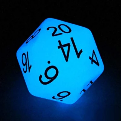 Imagen de Bescon Jumbo Glowing D20 38MM, Big Size 20 Sides Dice Blue Glow In Dark, Faces Cube 1.5 Inch