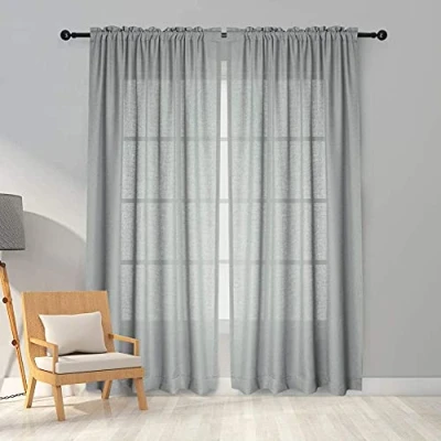 Imagen de Melodieux Cortinas Visillos Grises para Dormitorio Translúcidas Salón 2 Piezas, 140x183cm