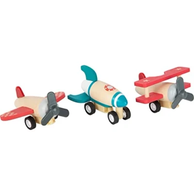 Imagen de Small Foot 11884 Set de Aviónes y Cohete, Tres Grandes voladores, Madera Resistente, a Partir Desde 12 Meses. Flugzeug Toys, Multicolor (11884)