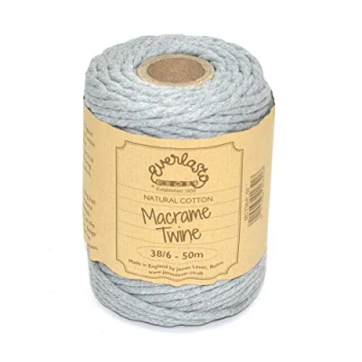 Imagen de Everlasto Bobinas de 50 m hilo algodón suave color para macramé 38/6 (4 mm aprox.) (plateado)
