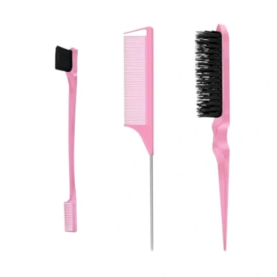 Imagen de 3 Piezas Kit Peine Peinar Cabello, Cepillo Cardar Pelo, de Cola con Punta, Doble Borde Peine, Cepillos Peinar, para el Hogar, Salones, Peluqueros, Rosa