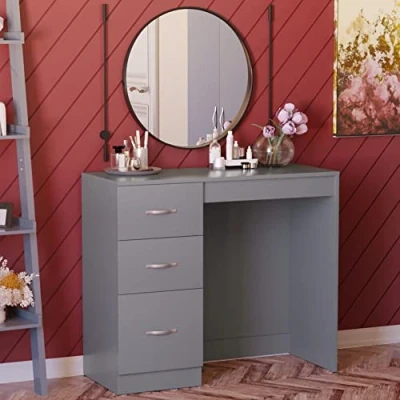 Imagen de Vida Designs Tocador de 3 cajones Maquillaje Escritorio Riano Muebles Dormitorio (Gris)